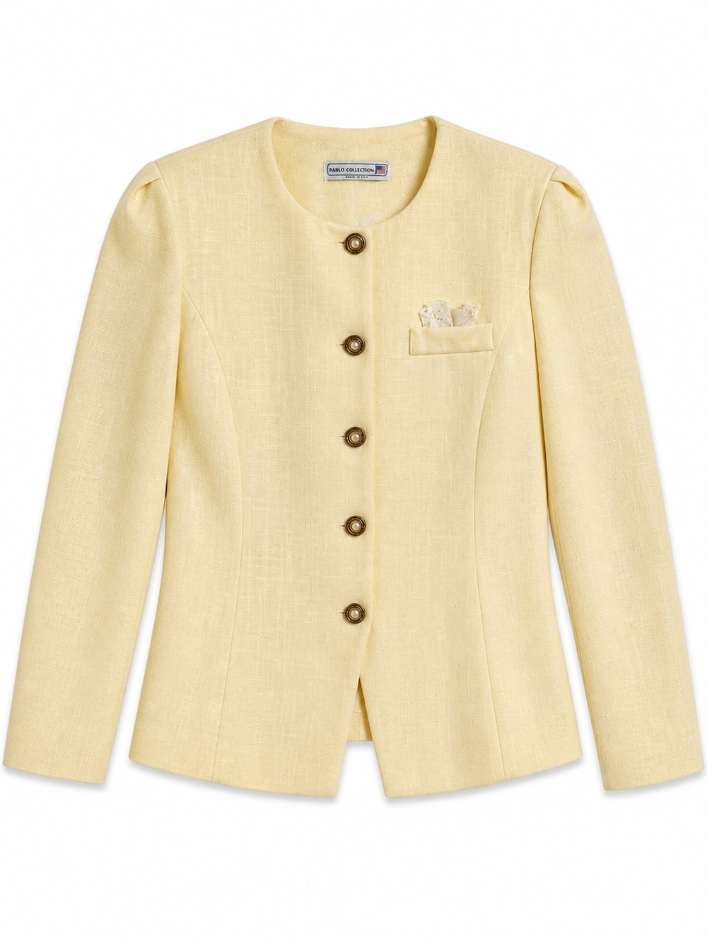 Vintage Pablo Collection Jacket 16P Butter Yellow Pearl Button Classic Blazer